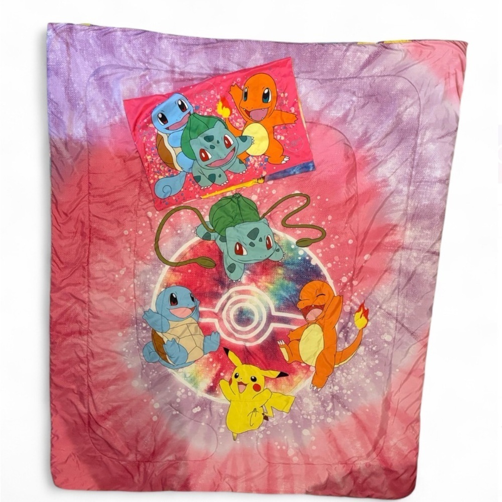 Pokémon Twin Comforter Reversible Tie Dye Pikachu Charmander Bulbasaur READ - Picture 2 of 4